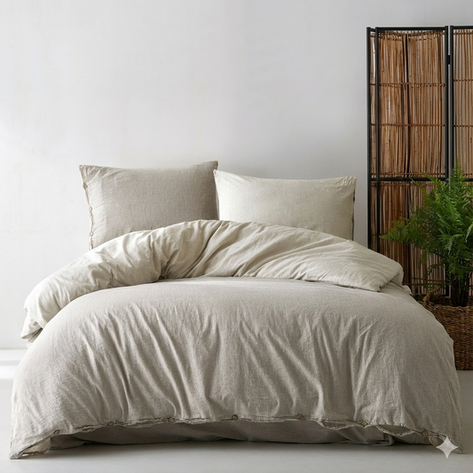 Lilense 100% Cotton Duvet Cover Set Reversible Beige Brown