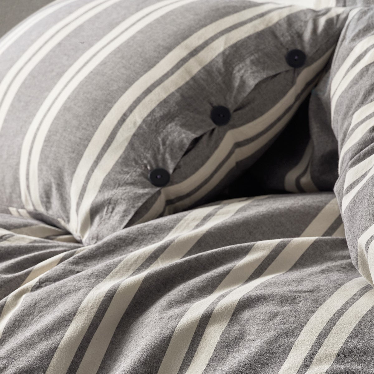 Lilense 100% Cotton Duvet Cover Set Gray White