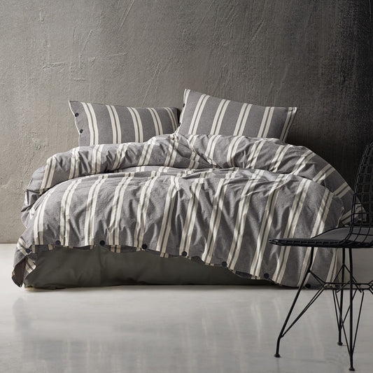 Lilense 100% Cotton Duvet Cover Set Gray White
